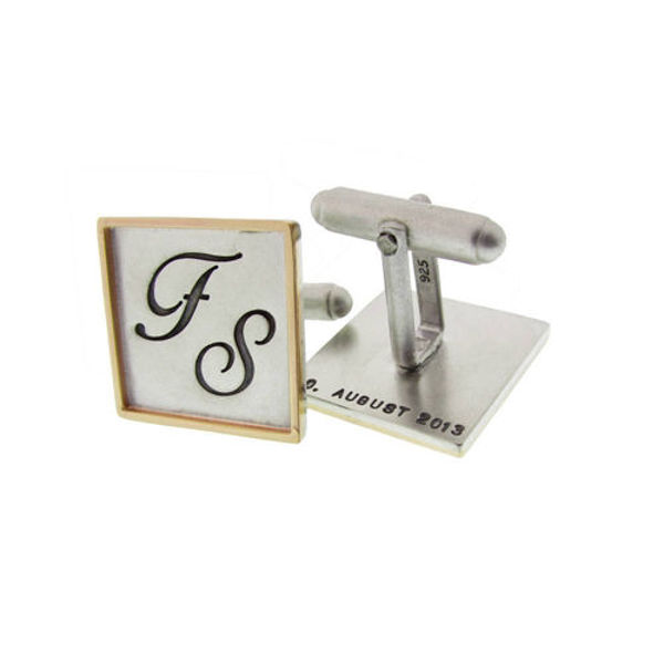 Picture of Sterling Silver and 14K Gold Rimmed Square Cuff Links