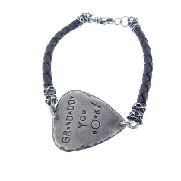 Picture of Leather and Silver Guitar Pick Bracelet