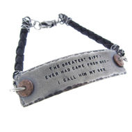 Picture of Leather and Silver Inspirational Bracelet