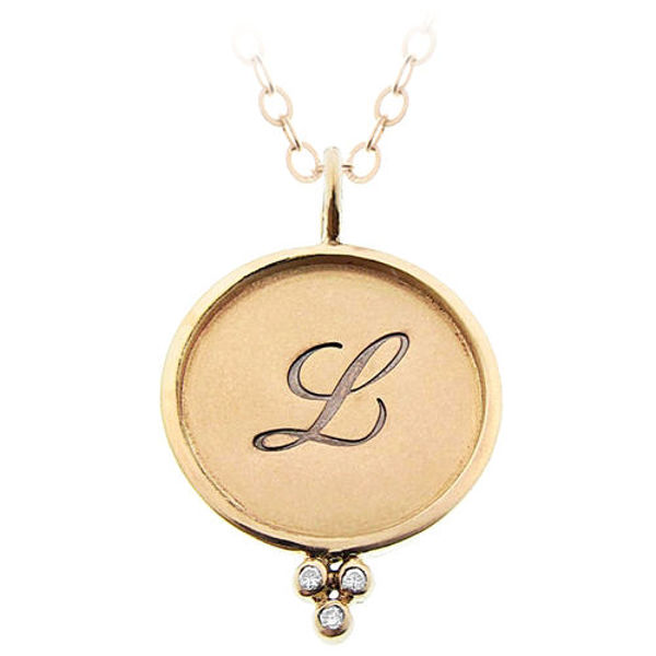 Picture of 14K Gold Initial Pendant with Rim and Chandelier Accent Beads