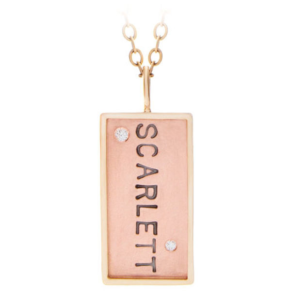 Picture of 14k Rose Gold with Rim Rectangle Name Charm