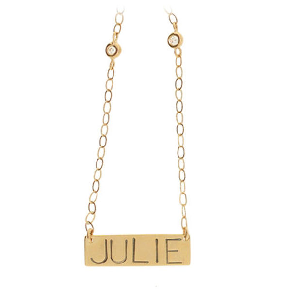 Picture of 14K Gold Nameplate Diamond Necklace with Satellite Diamond Chain