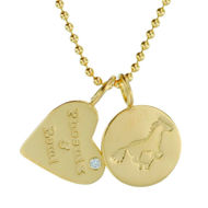 Picture of Personalized 18K Gold Diamond Charm Necklace - Heart and Circle Pendants