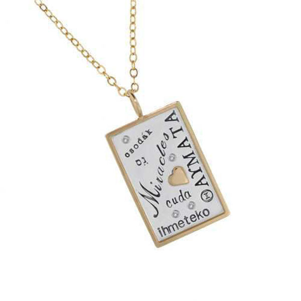 Picture of World Languages "Miracle" - Sterling Silver and 14K Gold Rimmed Charm Necklace