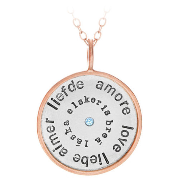 Picture of "Language of Love" Sterling Silver Charm with 14K Gold Rim and Diamond Necklace