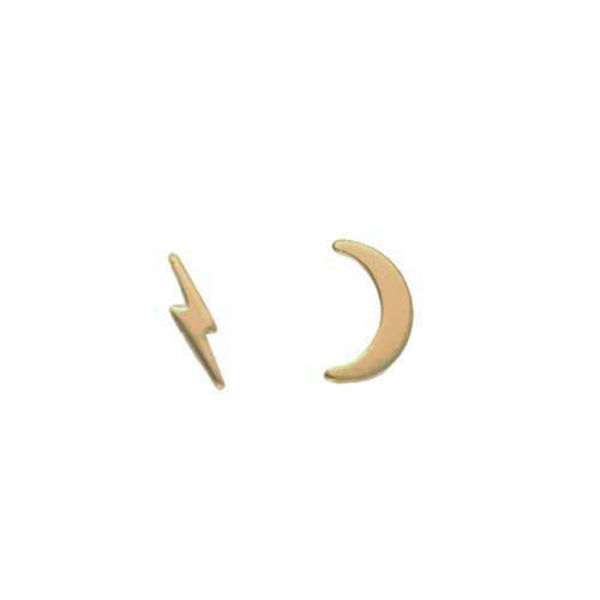 Picture of 14k Gold Lightning & Moon Stud Earrings