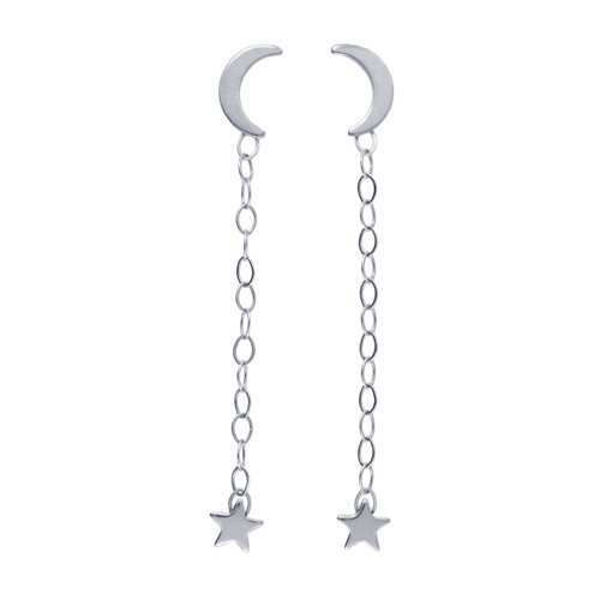 Picture of Sterling Silver Moon & Star Dangle Earrings
