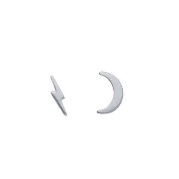 Picture of Sterling Silver Lightning & Moon Stud Earrings