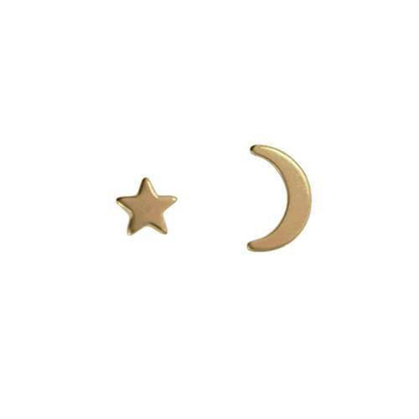 Picture of 14k Gold Star & Moon Stud Earrings