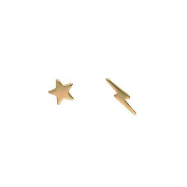 Picture of 14k Gold Star & Lightning Stud Earrings